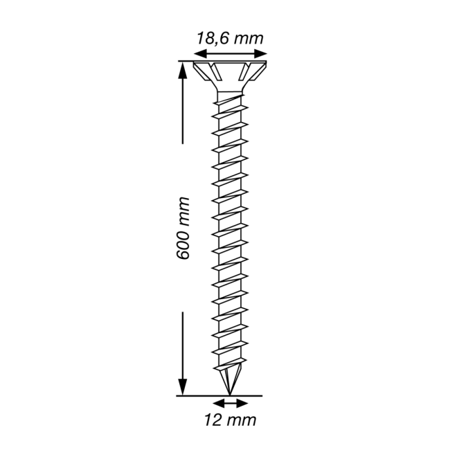  Spax - Senkkopf Torx 50 VG (Gewinde bis annähernd Kopf) mit Fräsrippen 12,0 x 600 WIROX® - 20 Stück 