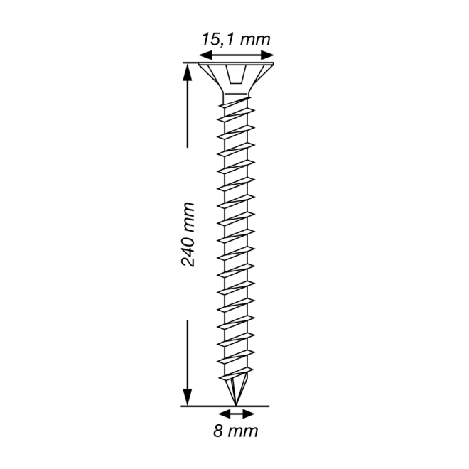 SPAX T-STAR plus Senkkopf mit CUT-Spitze und Fräsrippen Edelstahl A4 Torx 40; 8,0 x 240 (Gewinde bis annähernd Kopf.) - 50 Stück