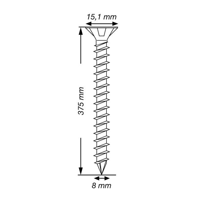 SPAX T-STAR plus Senkkopf mit CUT-Spitze und Fräsrippen Edelstahl A4 Torx 40; 8,0 x 375 (Gewinde bis annähernd Kopf.) - 50 Stück