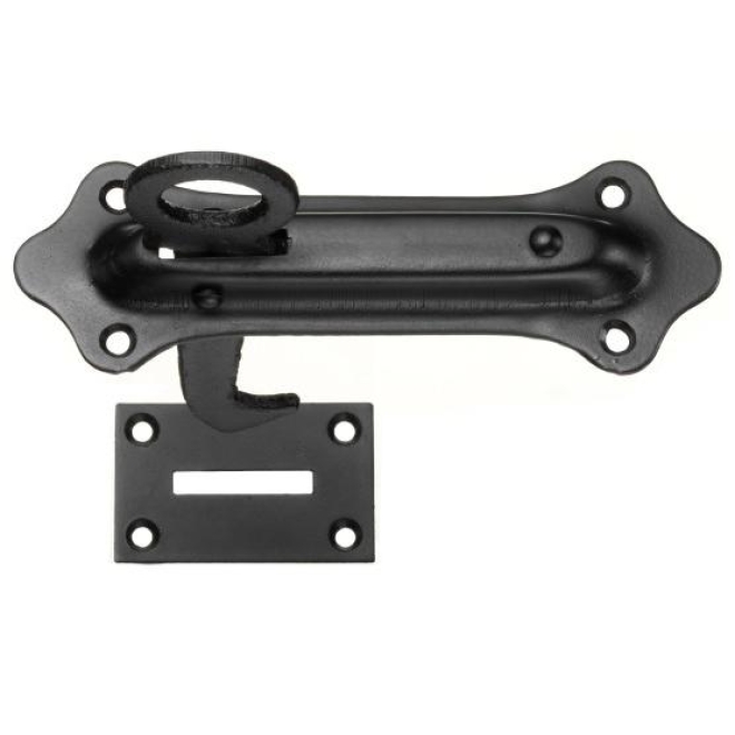 Windfalle f. Klappläden mit Führungsblech schwarz, Hakenlänge 55mm, Gesamtlänge: 66mm - 1 Stück