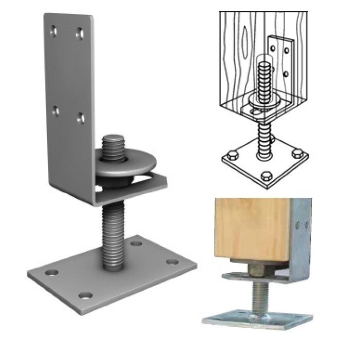 Pfostenträger z. Aufschrauben fvz., höhenverstellb., für Pfosten 60-140mm, Gewinde M20x120mm - 1 Stück