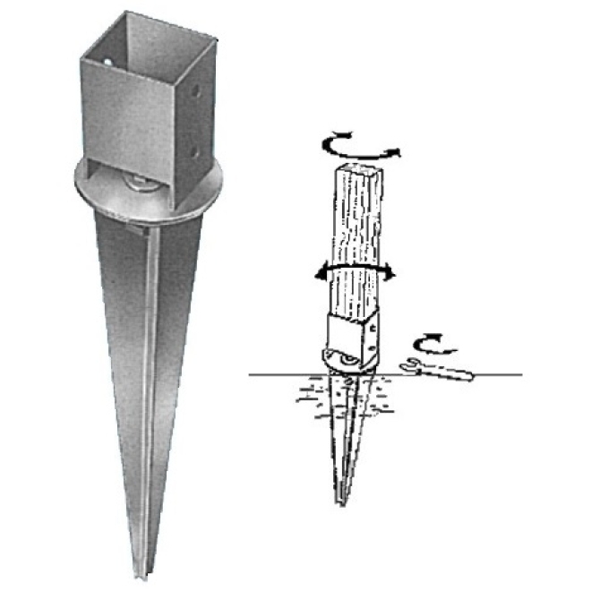 Einschlagbodenhülsen fvz. m. verstellb. Hülse/Topf, Maße Hülse/Topf: 91x91x150mm, Gesamtlänge: 900mm - 1 Stück