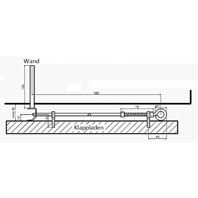 Klappladen-Feststeller schwarz m. Federriegel aus Edelstahl z. Einschrauben/Aufschrauben, Ø 6mm, Länge: 300mm - 1 Stück