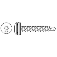 Bohrschraube für kleine Wellenprofile auf Holzunterkonstruktion mit Torx-Antrieb und Dichtscheibe 12mm A2 Edelstahl 4,8x35 50 Stück