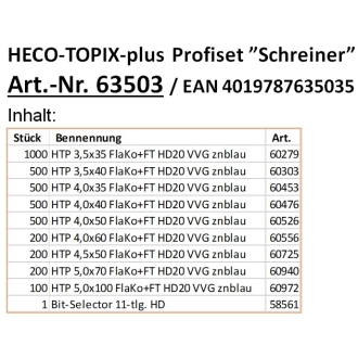 HECO-TOPIX-plus Profiset "Schreiner", Schraubensortiment, Inhalt: 3.700 Heco Topix-plus Schrauben + 1 Bitselector - 1 Set