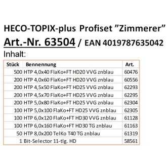 HECO-TOPIX-plus Profiset "Zimmerer", Schraubensortiment, Inhalt: 1.650 Heco Topix-plus Schrauben + 1 Bitselector - 1 Set