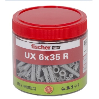 Fischer-Universaldübel UX 6x35 R in der praktischen Runddose (Inhalt: 185 Stück) - 1 Dose